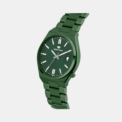 Men Quartz Green Dial Analog Metal Watch 3506E-M101014