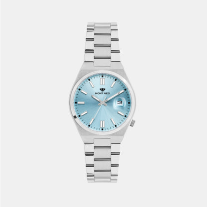 Men Quartz Sea Blue Dial Analog Metal Watch 3506E-M1118