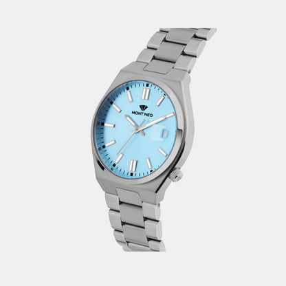 Men Quartz Sea Blue Dial Analog Metal Watch 3506E-M1118