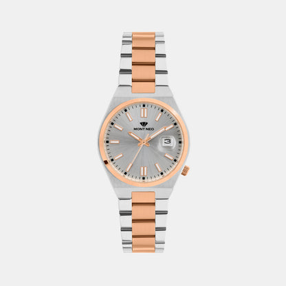 Men Quartz Silver Dial Analog Metal Watch 3506E-M1303