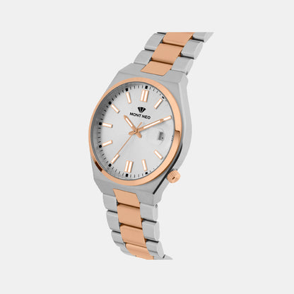 Men Quartz Silver Dial Analog Metal Watch 3506E-M1303
