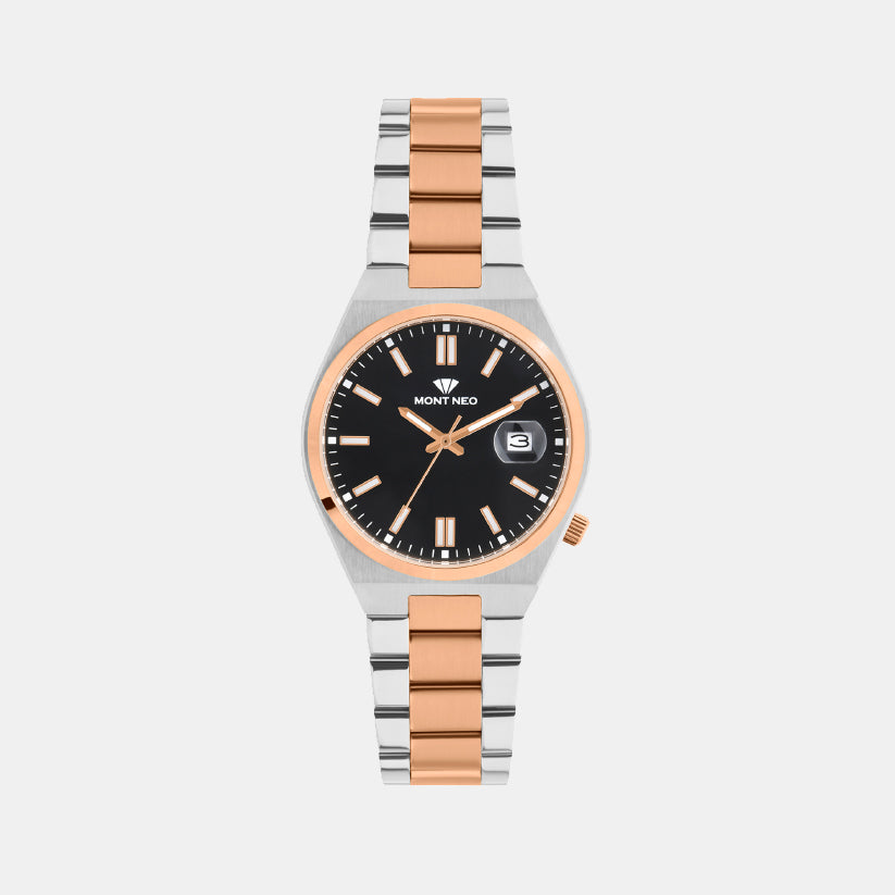 Men Quartz Black Dial Analog Metal Watch 3506E-M1304