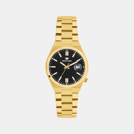 Men Quartz Black Dial Analog Stainless Steel Watch 3506E-M2204