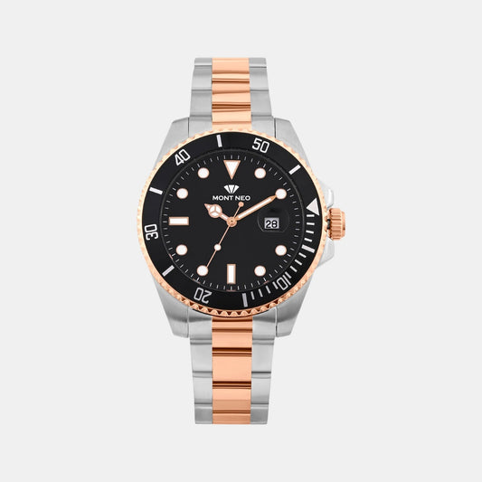 Men Quartz Black Dial Analog Stainless Steel Watch 3507E-M1304