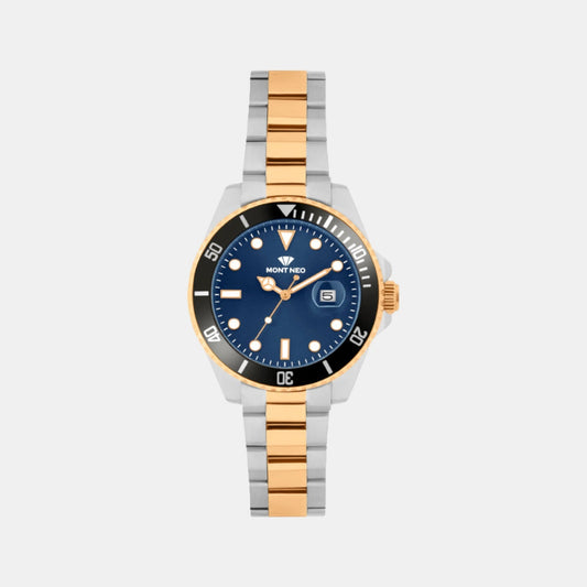 Men Quartz Blue Dial Analog Metal Watch 3507E-M1305