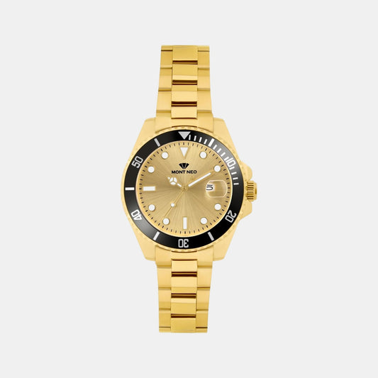 Men Quartz Champagne Dial Analog Metal Watch 3507E-M2208