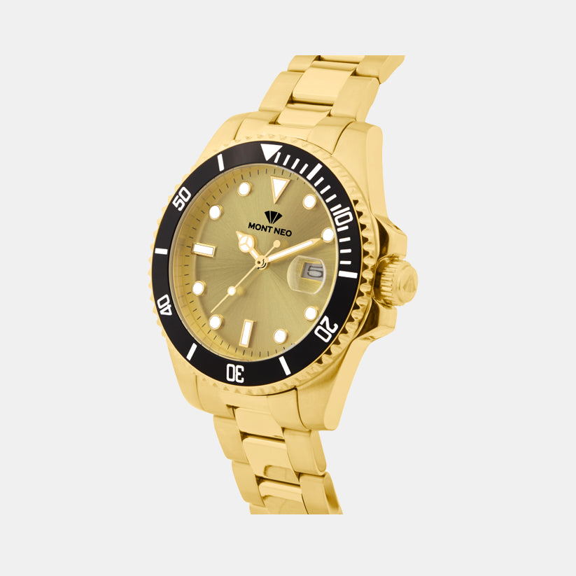 Men Quartz Champaign Dial Analog Metal Watch 3507E-M2208