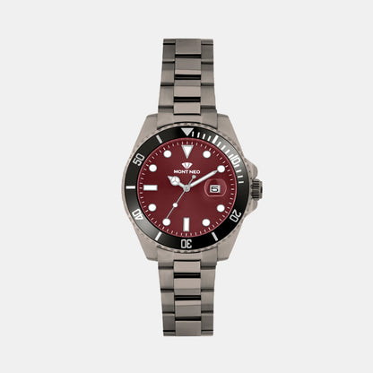 Men Quartz Maroon Dial Analog Metal Watch 3507E-M8812