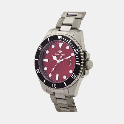 Men Quartz Maroon Dial Analog Metal Watch 3507E-M8812
