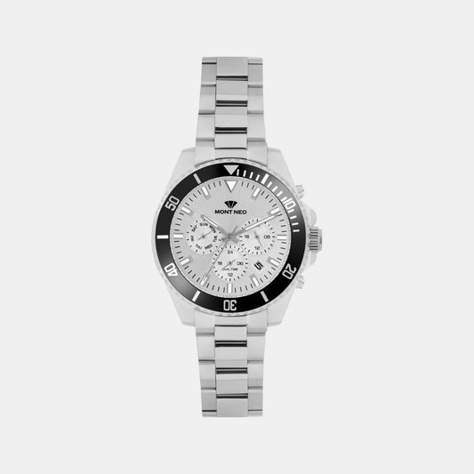 Men Quartz Silver Dial Multi-Function Stainless Steel Watch 3508M-M1103