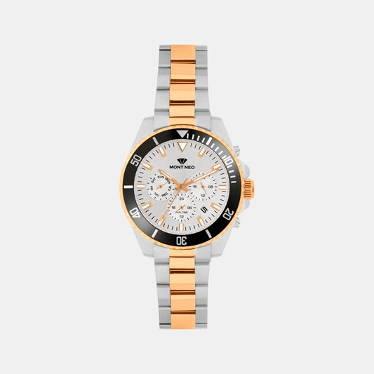 Men Quartz Silver Dial Multi-Function Stainless Steel Watch 3508M-M1303