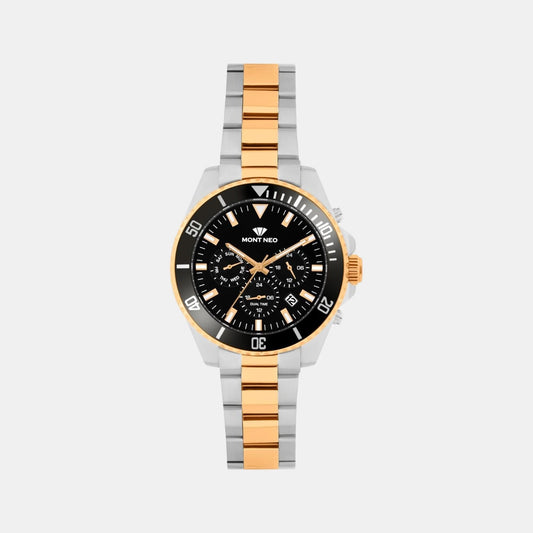 Men Quartz Black Dial Multi-Function Stainless Steel Watch 3508M-M1304