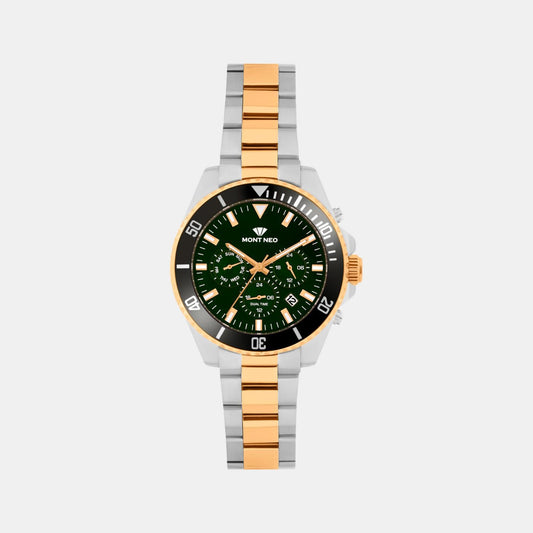 Men Quartz Green Dial Multi-Function Stainless Steel Watch 3508M-M1314