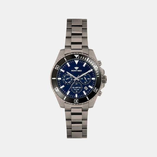Men Quartz Blue Dial Multi-Function Stainless Steel Watch 3508M-M8805