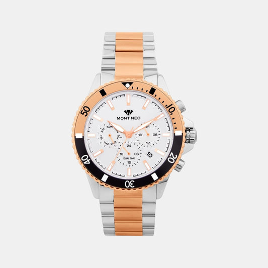 Men Quartz Silver Dial Multi-Function Metal Watch 3510M-M1403