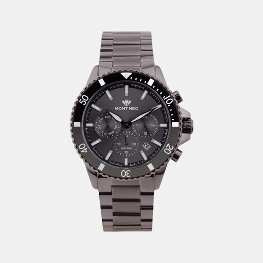 Men Quartz Grey Dial Multi-Function Metal Watch 3510M-M8416