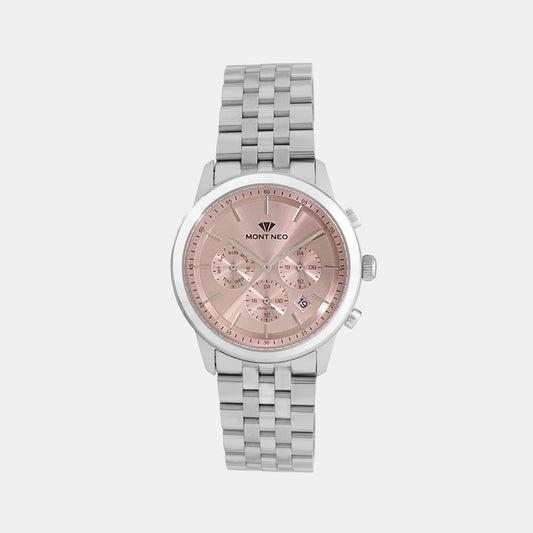 Men Quartz Pink Dial Multi-Function Metal Watch 3511M-M1110