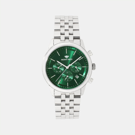 Men Quartz Green Dial Multi-Function Metal Watch 3511M-M1114