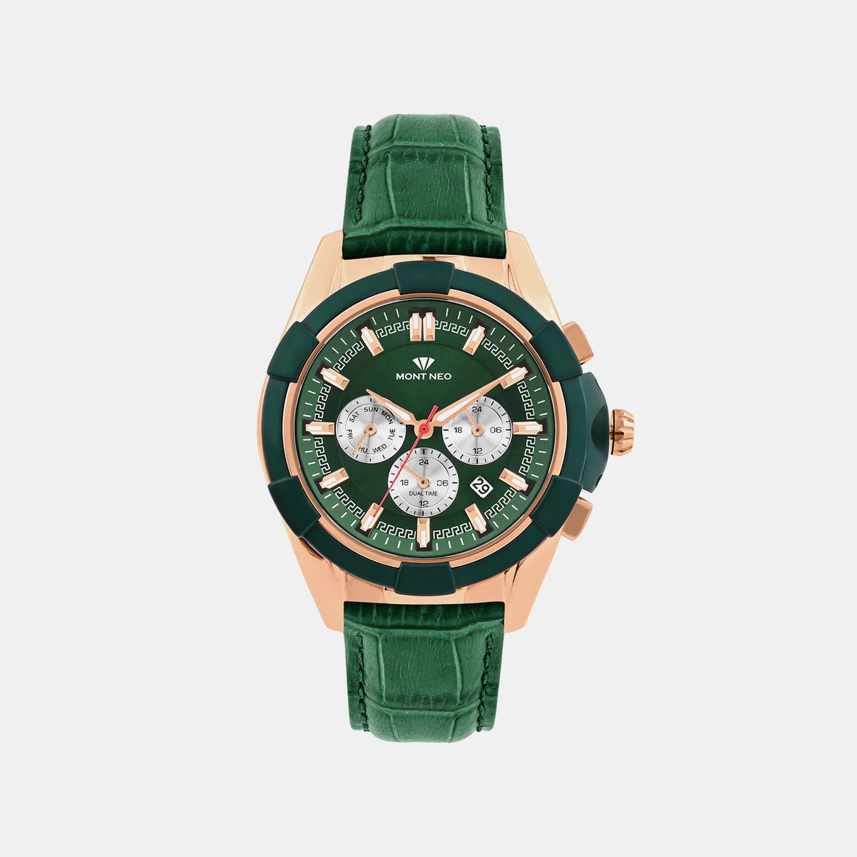 Men Quartz Green Dial Multi-Function Leather Watch 3512M-L31014