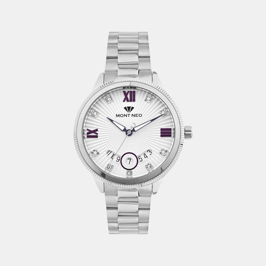 Women Quartz Silver Dial Analog Stainless Steel Watch 3514M-M1103