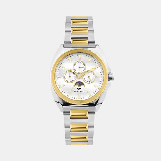 Men Quartz Silver Dial Analog Stainless Steel Watch 3514M-M1203