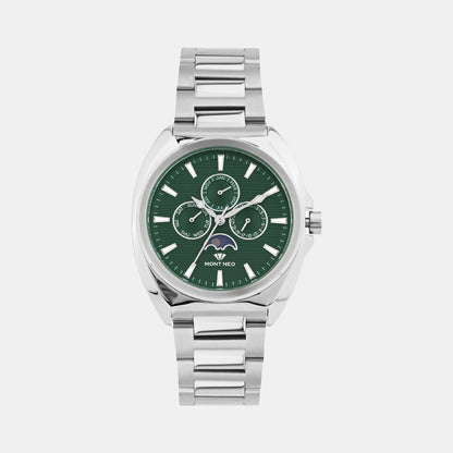 Men Quartz Green Dial Analog Stainless Steel Watch 3514M-M1114