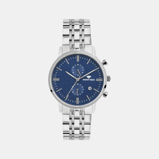 Men Quartz Blue Dial Multi-Function Metal Watch 3515E-M1105
