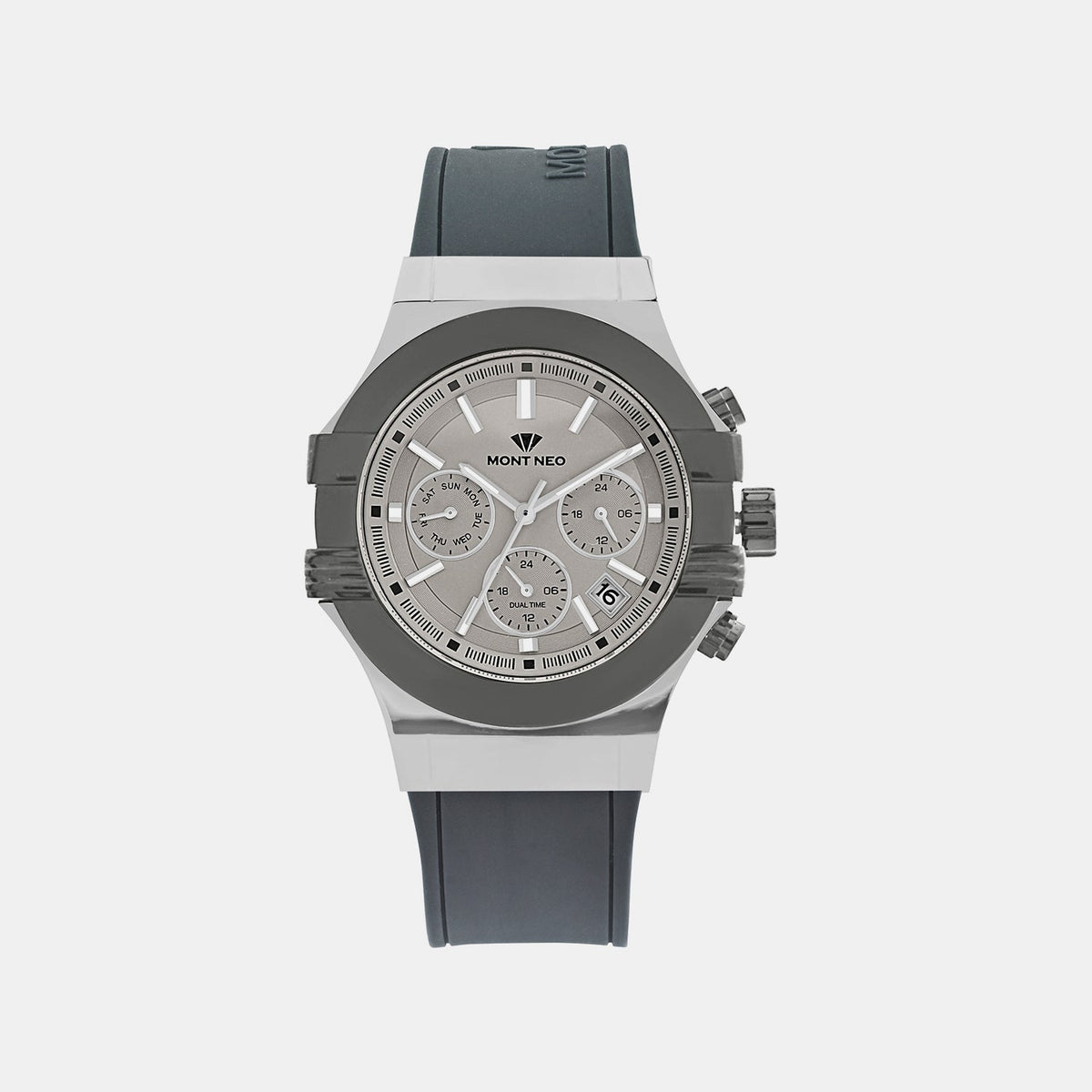 Men Quartz Grey Dial Multi-Function Silicone Watch 3517M-M1715