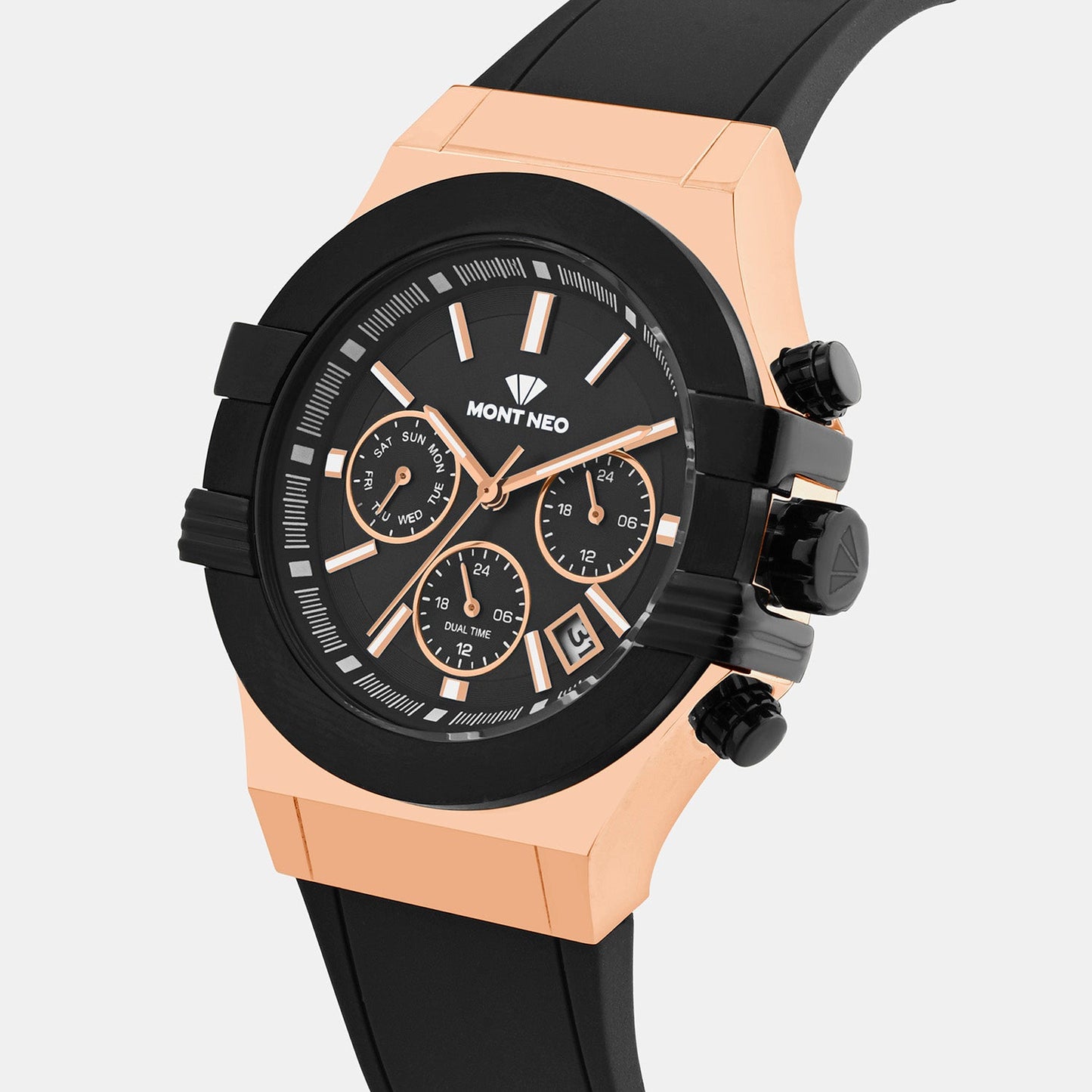 Men Quartz Black Dial Multi-Function Silicone Watch 3517M-M3404