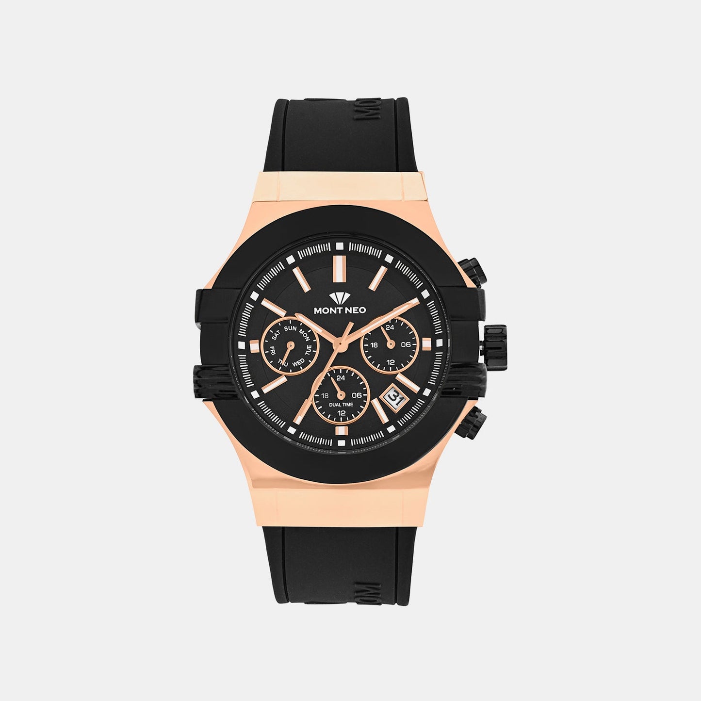 Men Quartz Black Dial Multi-Function Silicone Watch 3517M-M3404