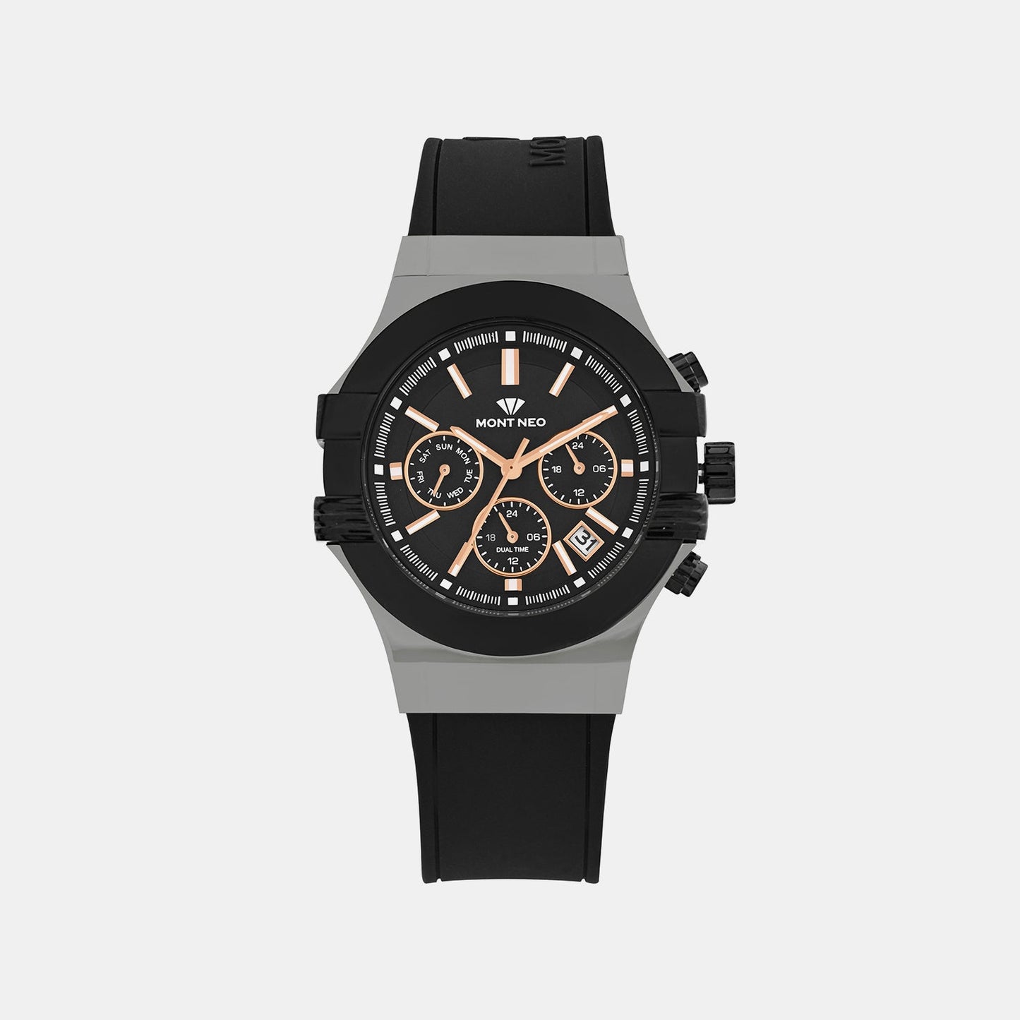 Men Quartz Black Dial Multi-Function Silicone Watch 3517M-M7404
