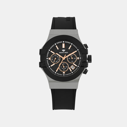 Men Quartz Black Dial Multi-Function Silicone Watch 3517M-M7404