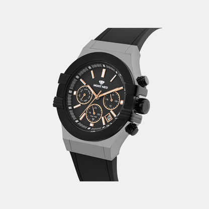 Men Quartz Black Dial Multi-Function Silicone Watch 3517M-M7404