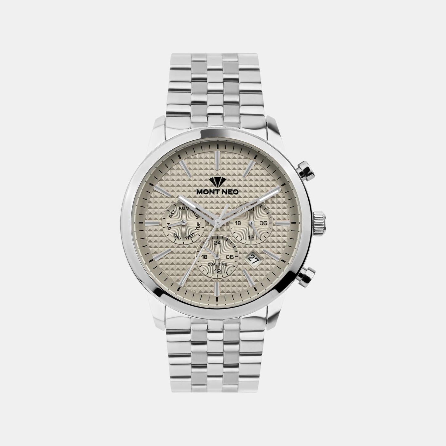 Men Quartz Grey Dial Multi-Function Stainless Steel Watch 3518M-M1115