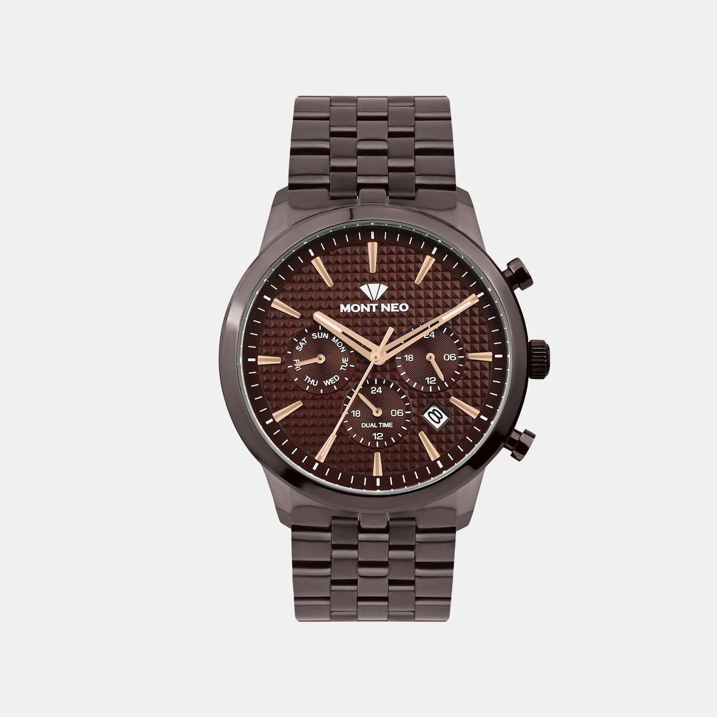 Men Quartz Brown Dial Multi-Function Metal Watch 3518M-M6606