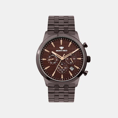 Men Quartz Brown Dial Multi-Function Metal Watch 3518M-M6606