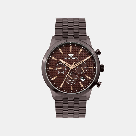 Men Quartz Brown Dial Multi-Function Metal Watch 3518M-M6606