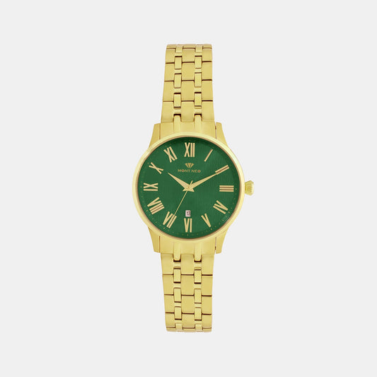 Men Quartz Green Dial Analog Metal Watch 3520D-M2214