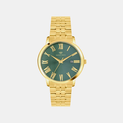 Men Quartz Green Dial Analog Metal Watch 3521E-M2214