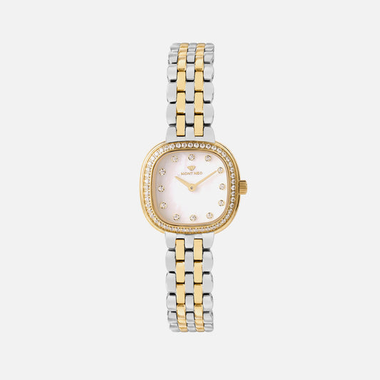 Women Quartz Gold Dial Analog Stainless Steel Watch 4004B-M1201