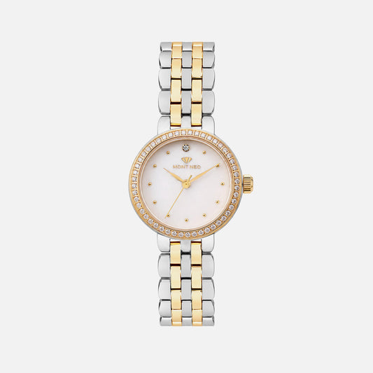 Women Quartz Gold Dial Analog Stainless Steel Watch 4005T-M1201
