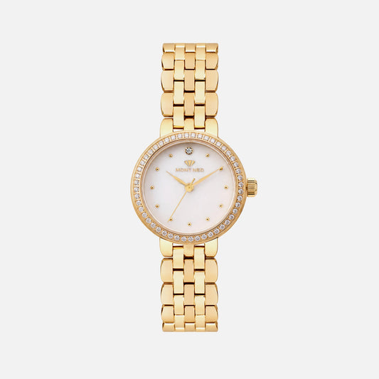 Women Quartz Gold Dial Analog Stainless Steel Watch 4005T-M2201