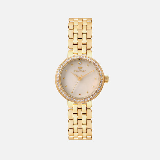 Women Quartz Gold Dial Analog Stainless Steel Watch 4005T-M2208
