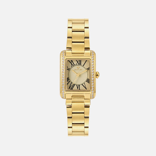 Women Quartz Gold Dial Analog Stainless Steel Watch 4008T-M2208