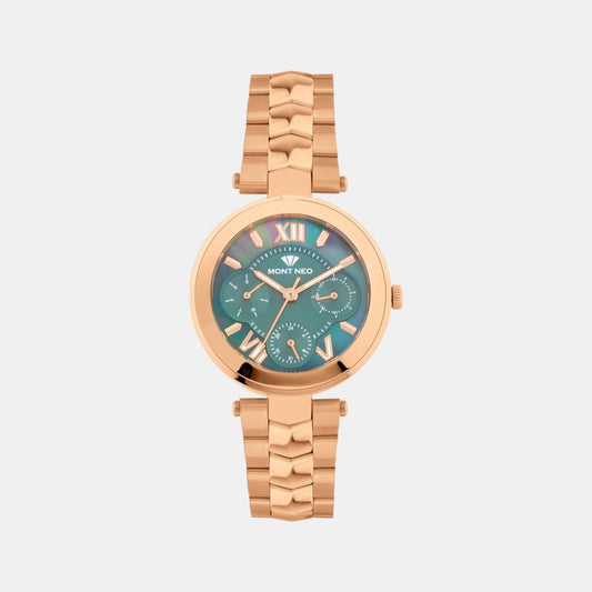 Women Quartz Green Dial Multi-Function Stainless Steel Watch 4507M-M3314