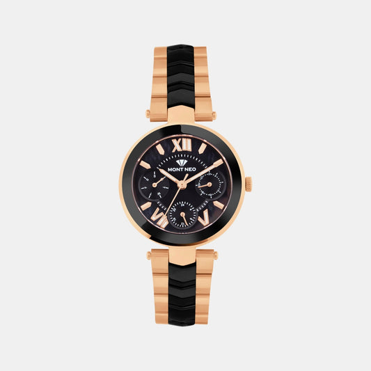 Women Quartz Black Dial Analog Stainless Steel Watch 4507M-M3404