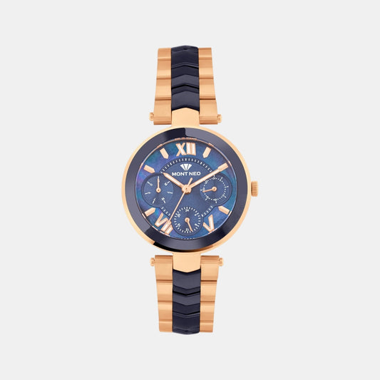 Women Quartz Blue Dial Analog Stainless Steel Watch 4507M-M3505
