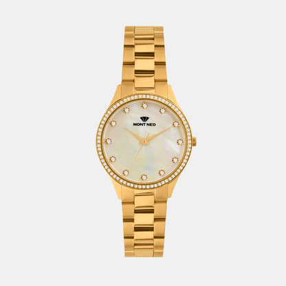 Women Quartz White Mother Of Pearl Dial Analog Metal Watch 4509B-M2201