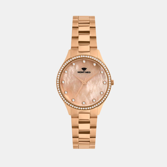 Women Quartz Rose Dial Analog Metal Watch 4509B-M3307