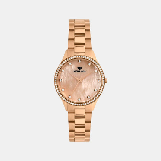 Women Quartz Pink Dial Analog Metal Watch 4509B-M3307